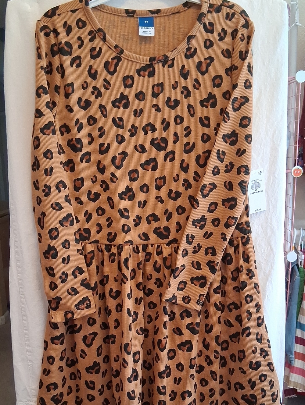 Old Navy Kids' Tan Leopard Print Long Sleeve Dress